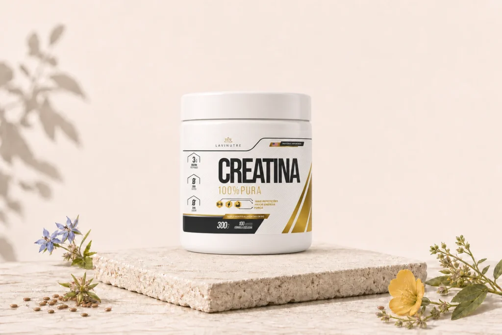 Suplemento Creatina Monohidratada 100% Pura Lavinutre 300g, matéria-prima importada para força, cognição e combate à sarcopenia.
